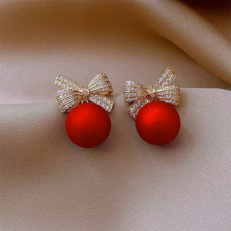 Damen Atemberaubende Rote Ball Schleife Knoten Kristall Tropfen Damen Ohrstecker Haken Ohrringe | Shop Nory