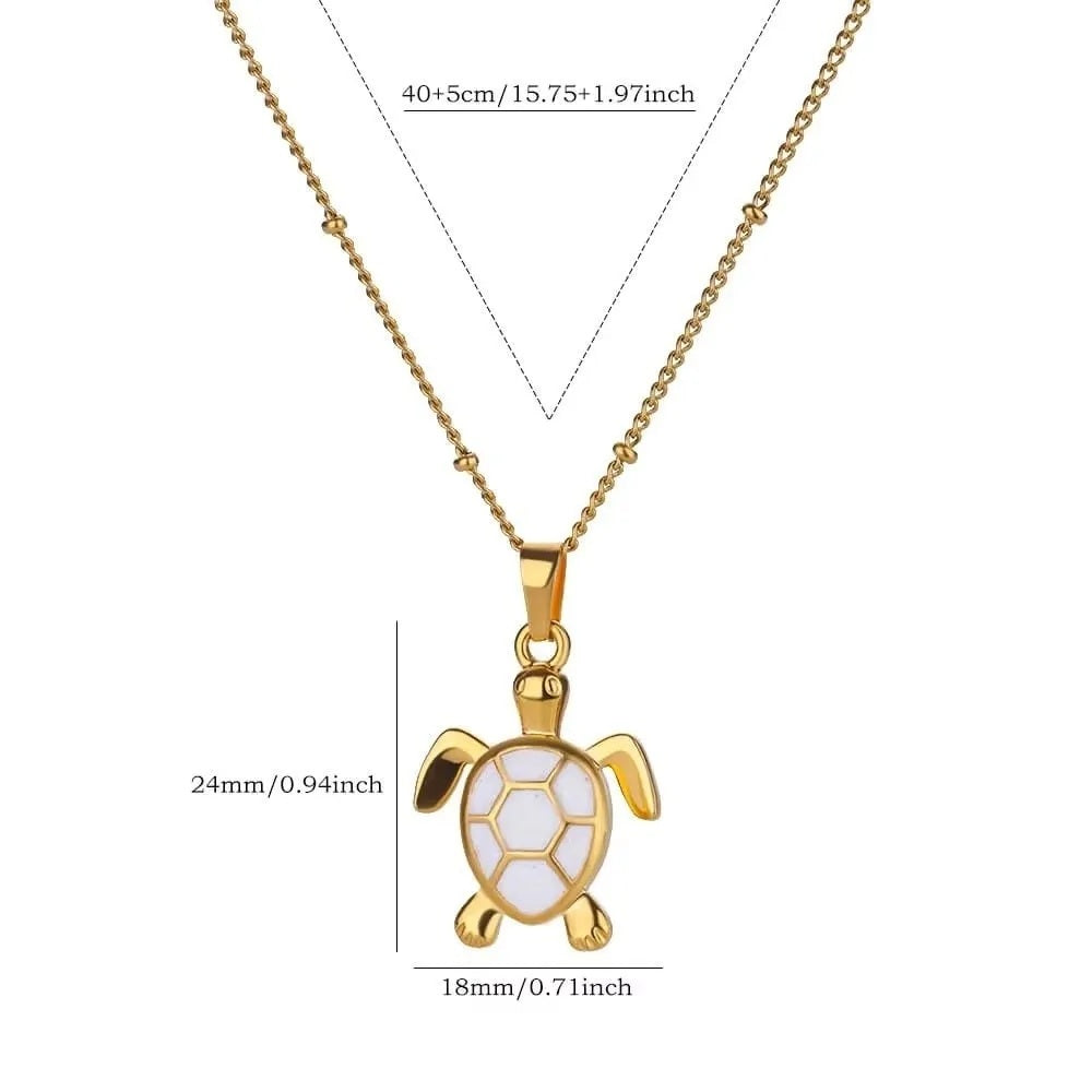 Unisex vergoldete Opalstein süßer Edelstahl Schildkröte Anhänger Kettenhalskette | Shop Nory