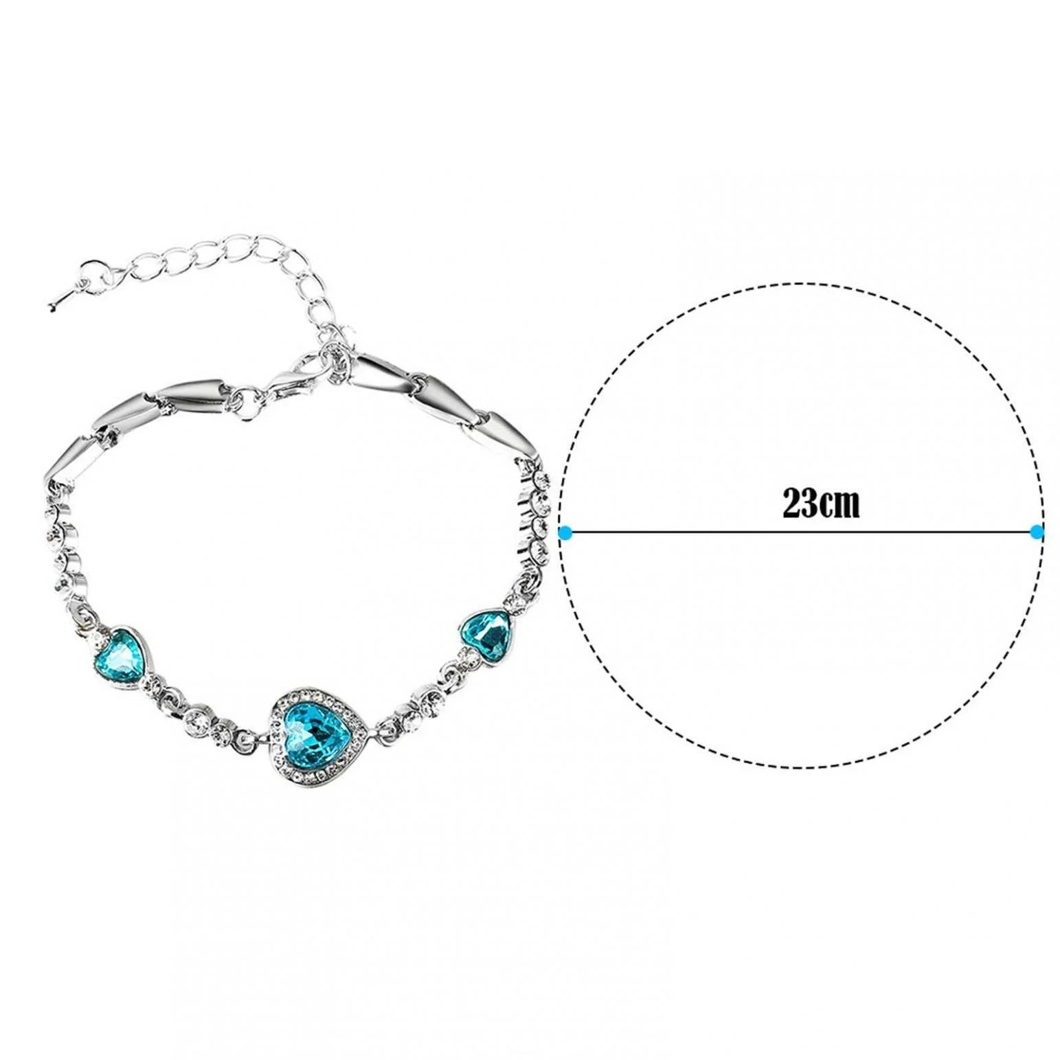 Damen Silber Blau Herz Weiß Mini Kristall Link Ketten Elegante Party Armband | Shop Nory