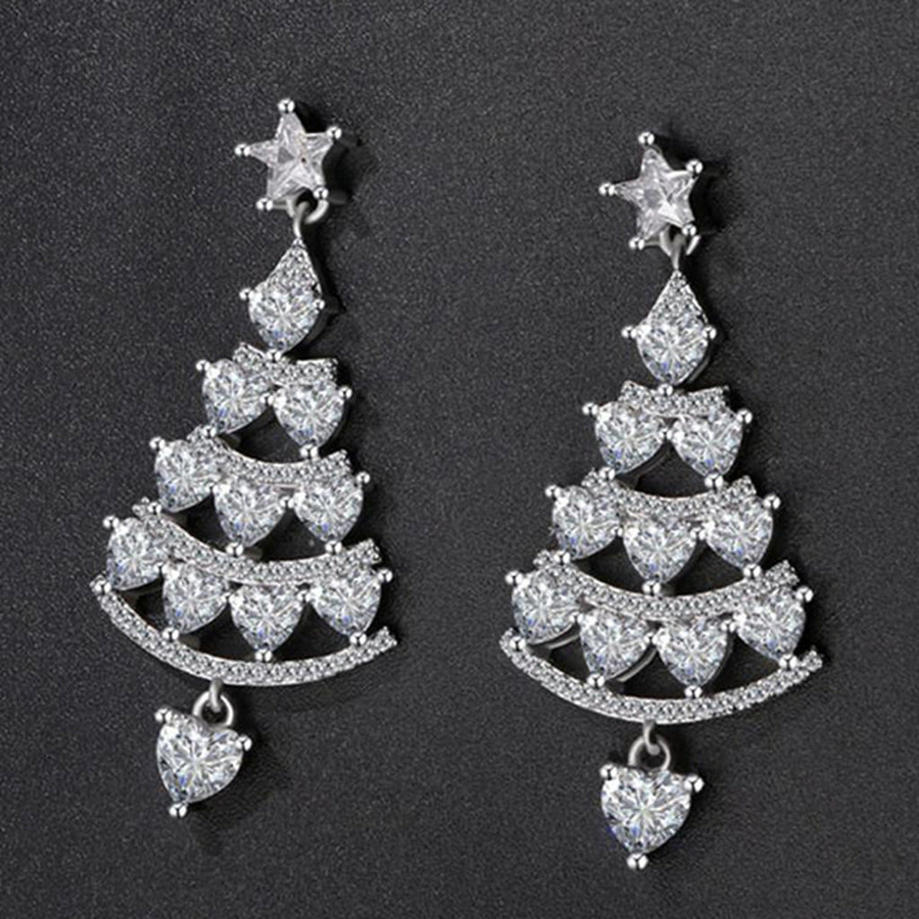 Damen Silber Glänzende Strass Hohl Weihnachtsbaum Festliche Anhänger Ohrringe | Shop Nory