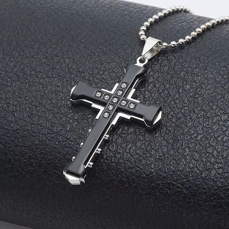 Damen Herren Unisex Einlagen Kristall Kreuz Anhänger Silber Lange Gliederkette Halskette | Shop Nory