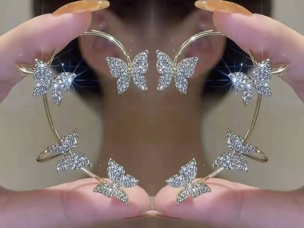 Damen Schmetterling Funkelnde Strass Clips Ohne Piercing Cuff Clip Ohrringe | Shop Nory