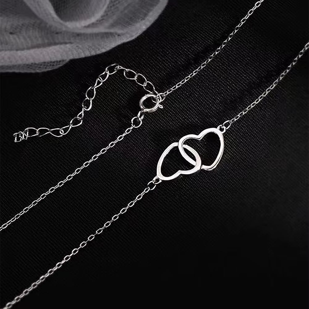 Damen Silberkette Ausschnitt Doppelherz Choker Edelstahl Halskette | Shop Nory