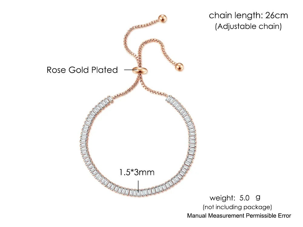Damen Roségold Funkelnde Tennis Kristall Verstellbares Armband | Shop Nory