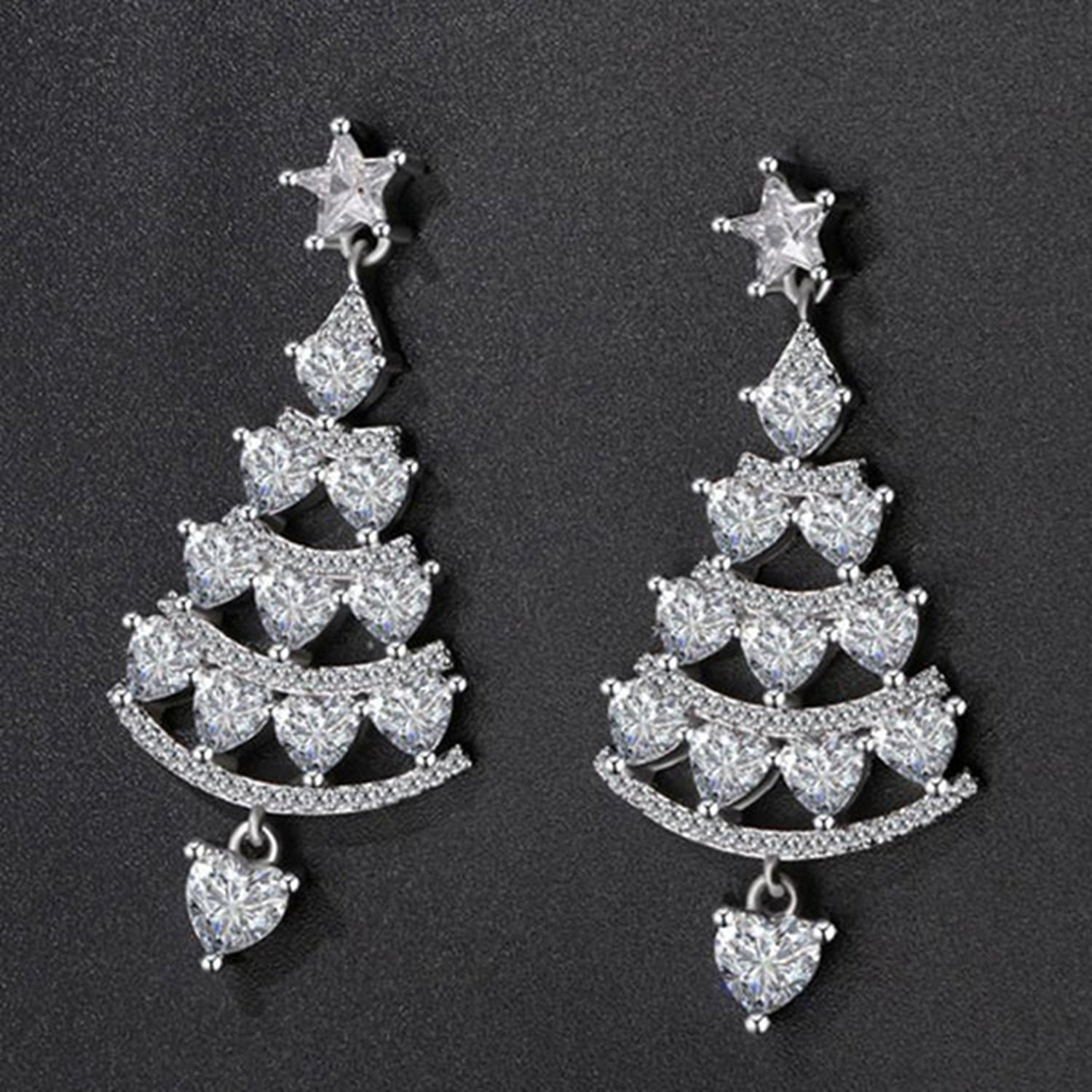 Damen Silber Glänzende Strass Hohl Weihnachtsbaum Festliche Anhänger Ohrringe | Shop Nory
