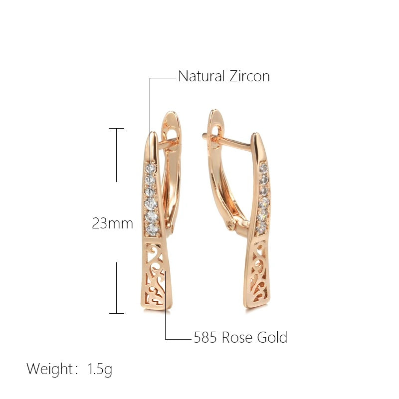 Damen 585 Roségold Y Form Ausschnitt Weiße Kristalle Klickverschluss Ohrringe | Shop Nory