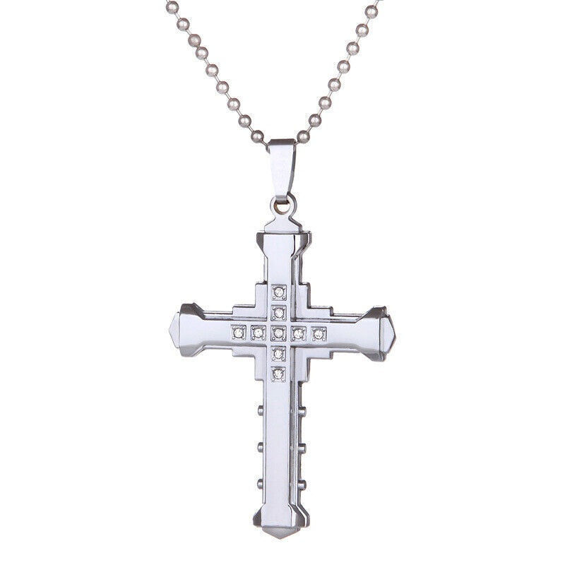 Damen Herren Unisex Einlagen Kristall Kreuz Anhänger Silber Lange Gliederkette Halskette | Shop Nory