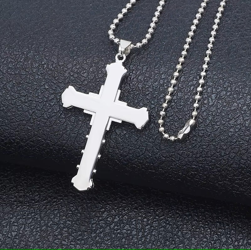 Damen Herren Unisex Einlagen Kristall Kreuz Anhänger Silber Lange Gliederkette Halskette | Shop Nory