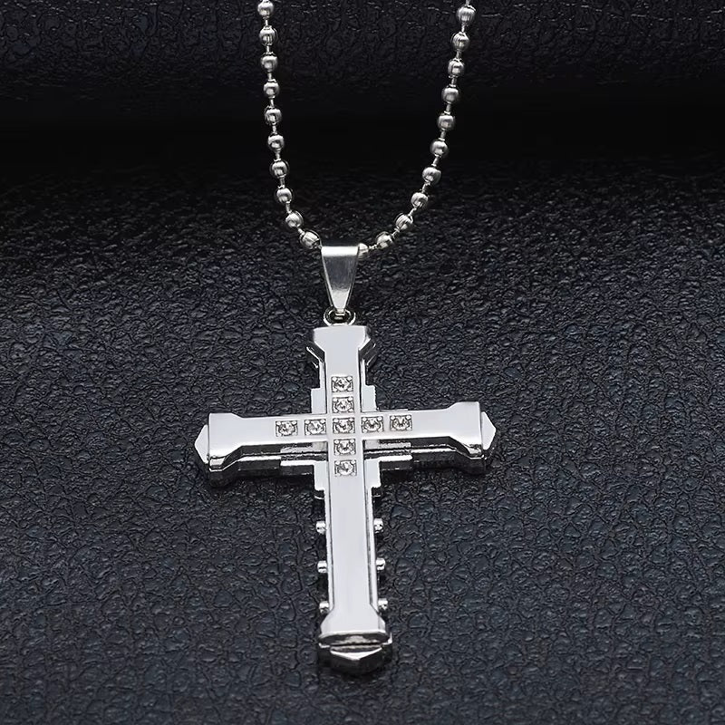 Damen Herren Unisex Einlagen Kristall Kreuz Anhänger Silber Lange Gliederkette Halskette | Shop Nory