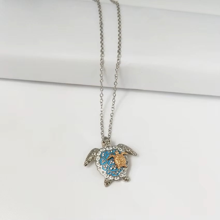 Damen Silber Mutter Gold Baby Meeresschildkröte Kristall Anhänger Kette Halskette | Shop Nory