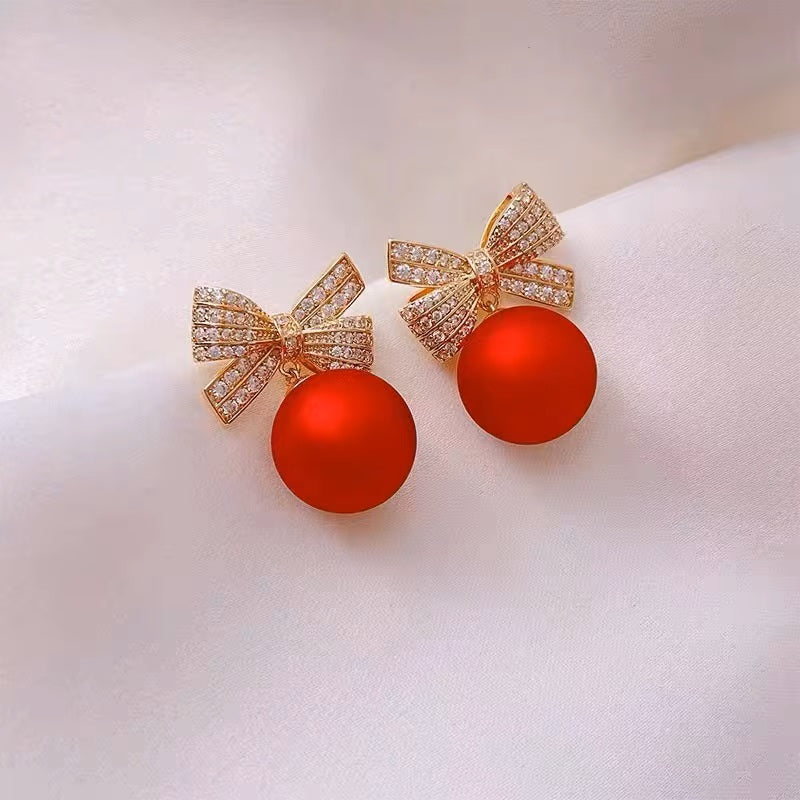 Damen Atemberaubende Rote Ball Schleife Knoten Kristall Tropfen Damen Ohrstecker Haken Ohrringe | Shop Nory
