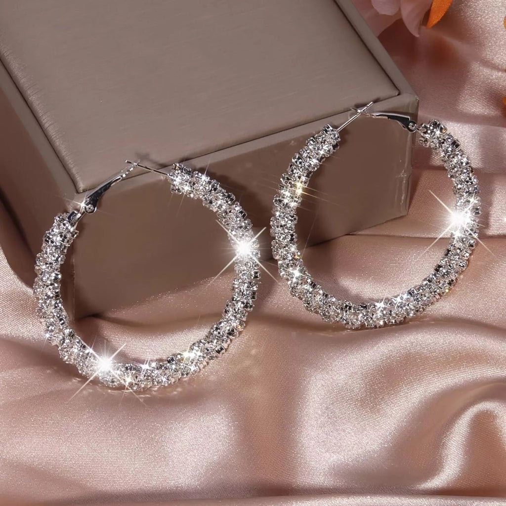 Damen Elegante Silber Chunky Netz Schicht Glänzende Schnitt Clip Hoop Ohrringe | Shop Nory