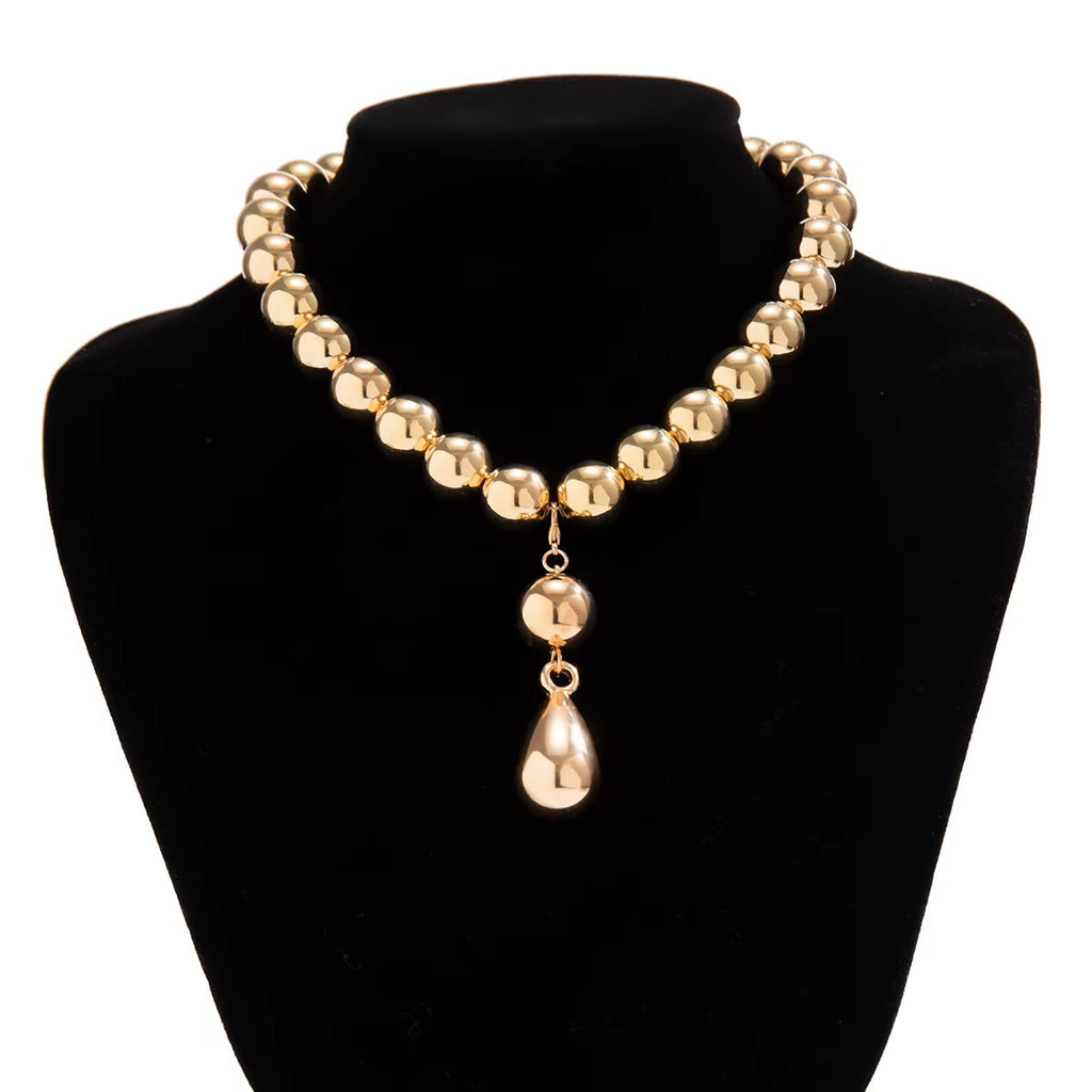 Damen Gold Rund Kugel Perle Tropfen Anhänger Choker Halskette | Shop Nory