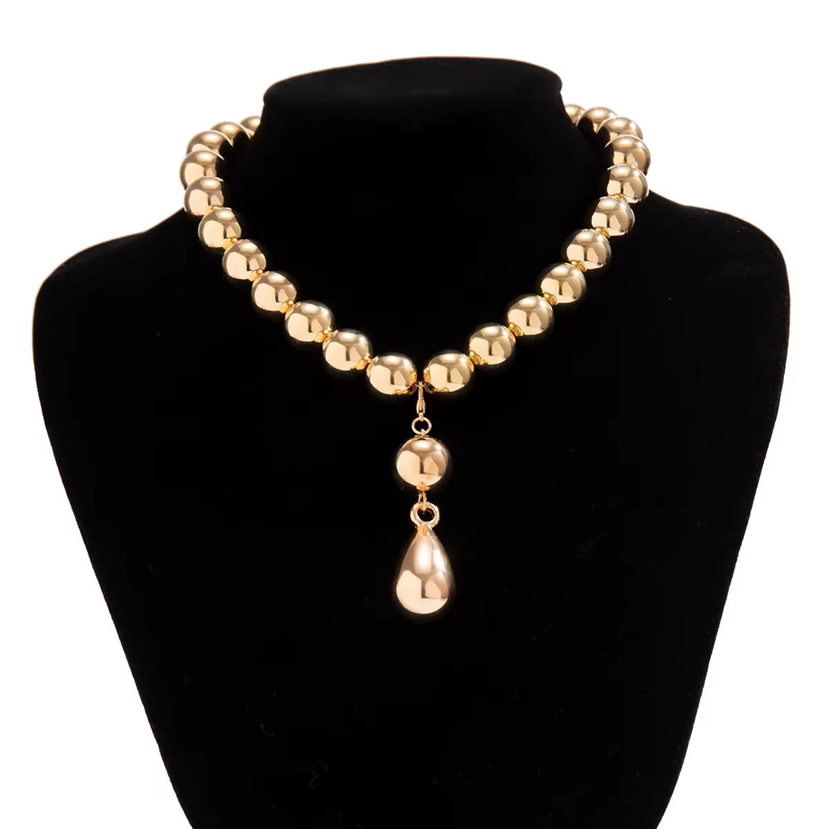 Damen Gold Rund Kugel Perle Tropfen Anhänger Choker Halskette | Shop Nory