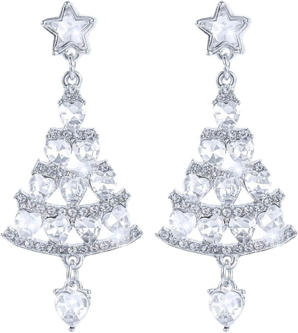 Damen Silber Glänzende Strass Hohl Weihnachtsbaum Festliche Anhänger Ohrringe | Shop Nory