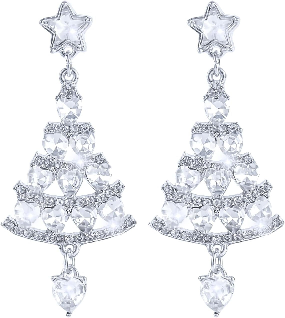 Damen Silber Glänzende Strass Hohl Weihnachtsbaum Festliche Anhänger Ohrringe | Shop Nory