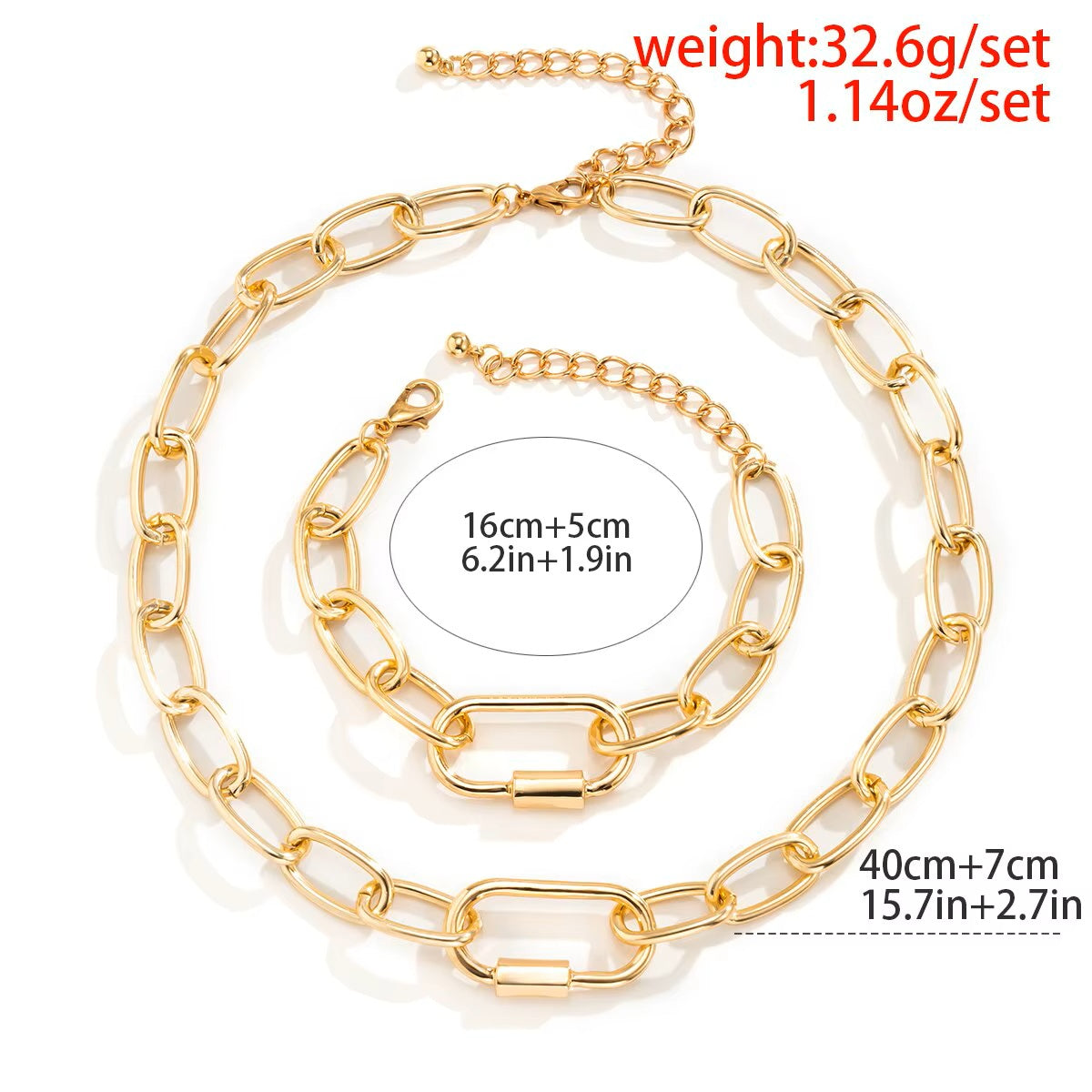 Damen vergoldete rechteckige Cuban Link Ketten und Armband Sets | Shop Nory