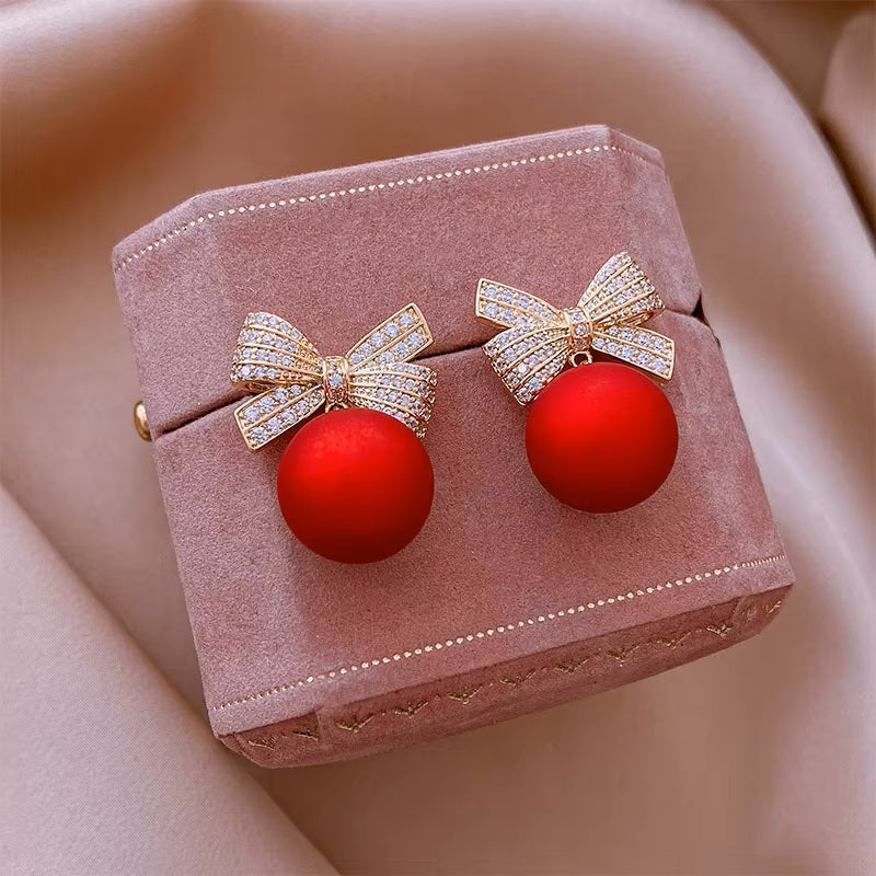 Damen Atemberaubende Rote Ball Schleife Knoten Kristall Tropfen Damen Ohrstecker Haken Ohrringe | Shop Nory