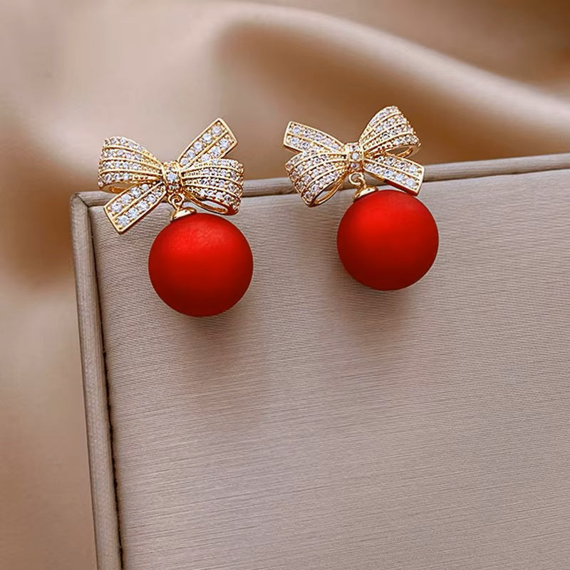 Damen Atemberaubende Rote Ball Schleife Knoten Kristall Tropfen Damen Ohrstecker Haken Ohrringe | Shop Nory
