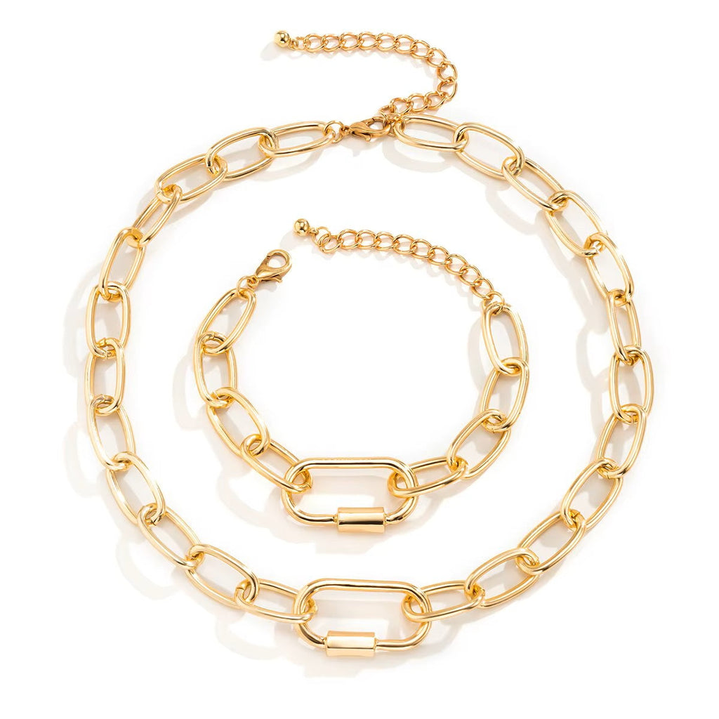 Damen vergoldete rechteckige Cuban Link Ketten und Armband Sets | Shop Nory