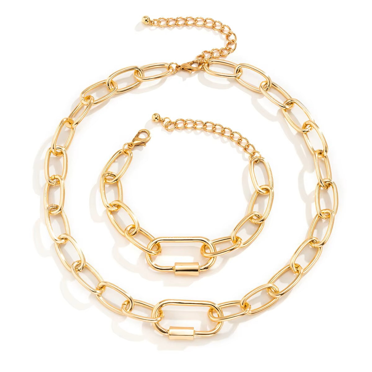 Damen vergoldete rechteckige Cuban Link Ketten und Armband Sets | Shop Nory
