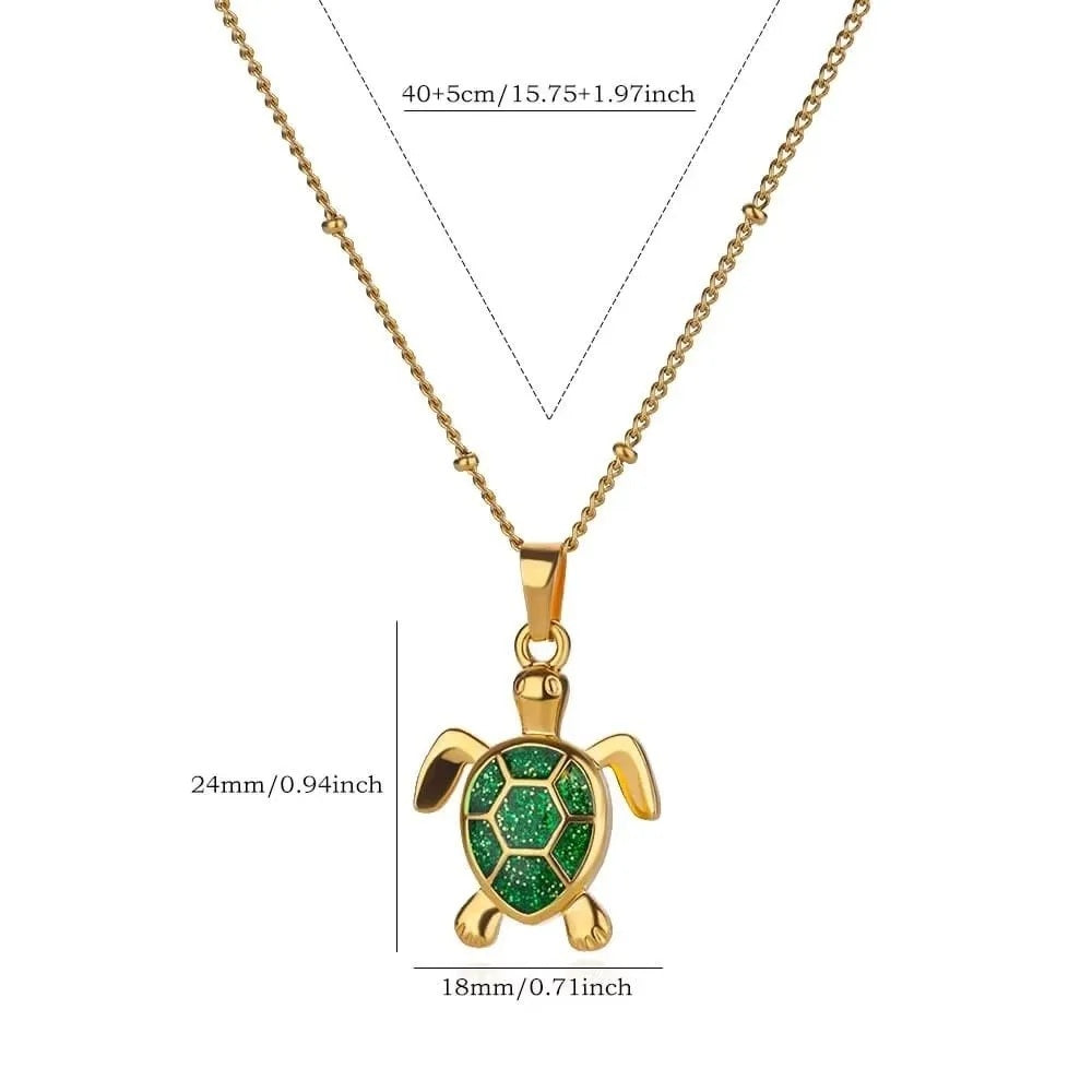 Unisex vergoldete Opalstein süßer Edelstahl Schildkröte Anhänger Kettenhalskette | Shop Nory
