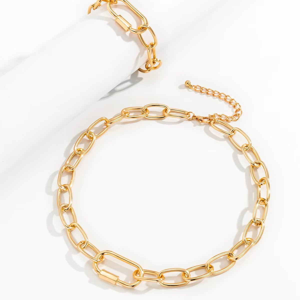 Damen vergoldete rechteckige Cuban Link Ketten und Armband Sets | Shop Nory