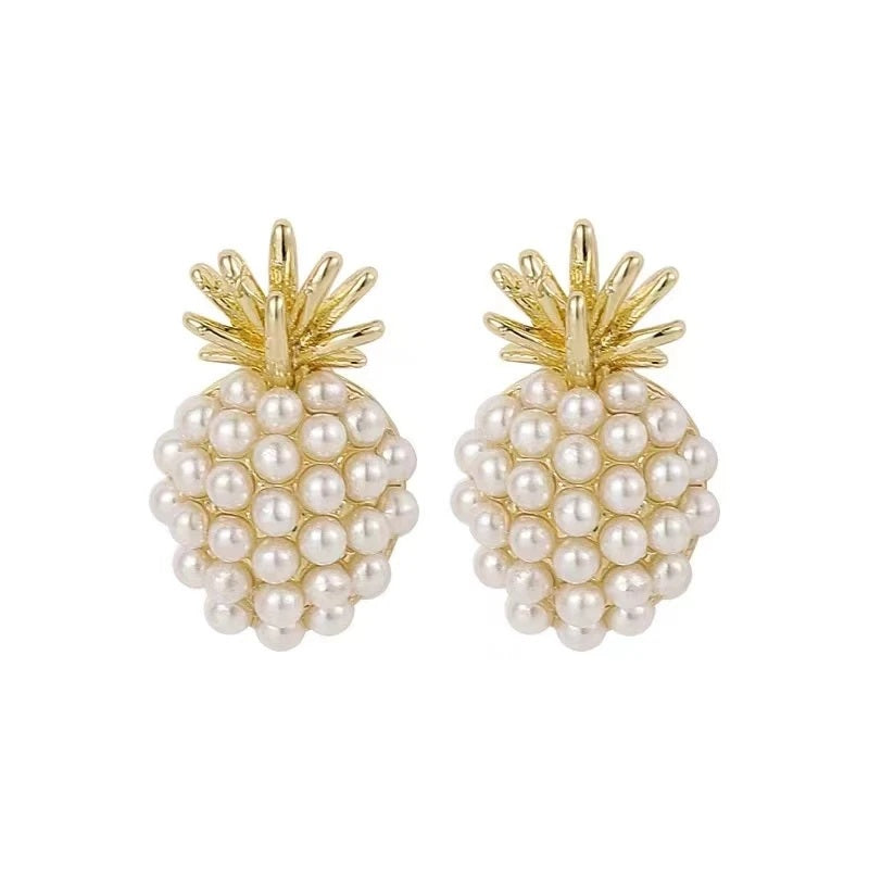 Damen 18k vergoldete simulierte Perlen geometrische Ananasform Steckerohrringe | Shop Nory