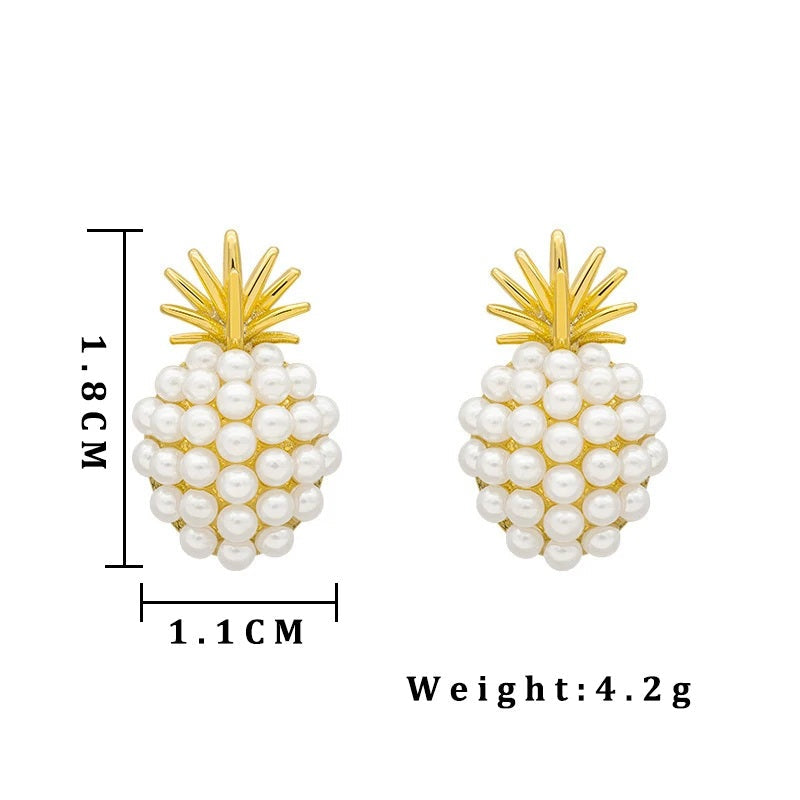 Damen 18k vergoldete simulierte Perlen geometrische Ananasform Steckerohrringe | Shop Nory