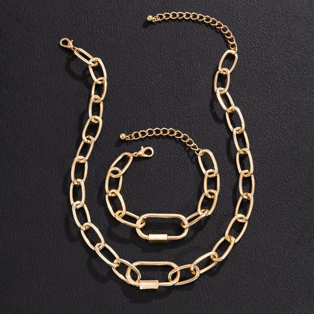 Damen vergoldete rechteckige Cuban Link Ketten und Armband Sets | Shop Nory
