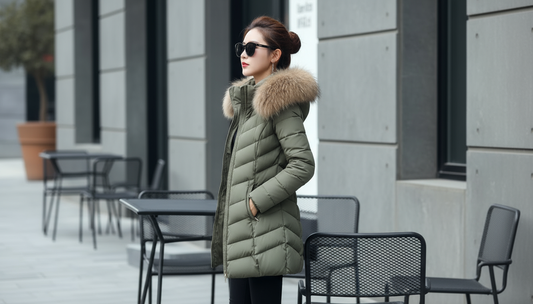 Daunenjacke mit Fellkragen - Warme Winterjacke