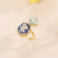 Blauer mystischer Quarzring mit blauem Topas, Zwei-Stein-Verlobungsring | Shop Nory