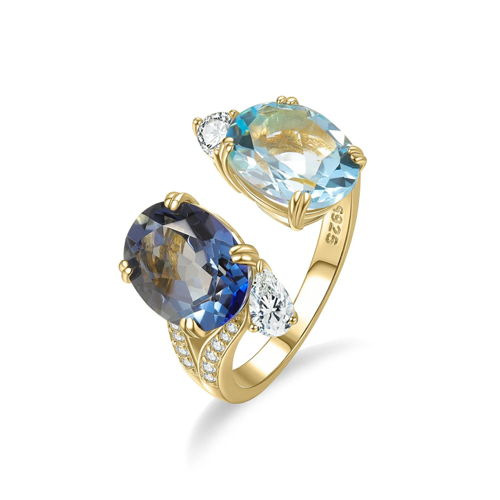 Toi et moi Ring Du und Ich Ring mit blauem Topas und mystischem Quarz einzigartiger Jubiläumsring | Shop Nory
