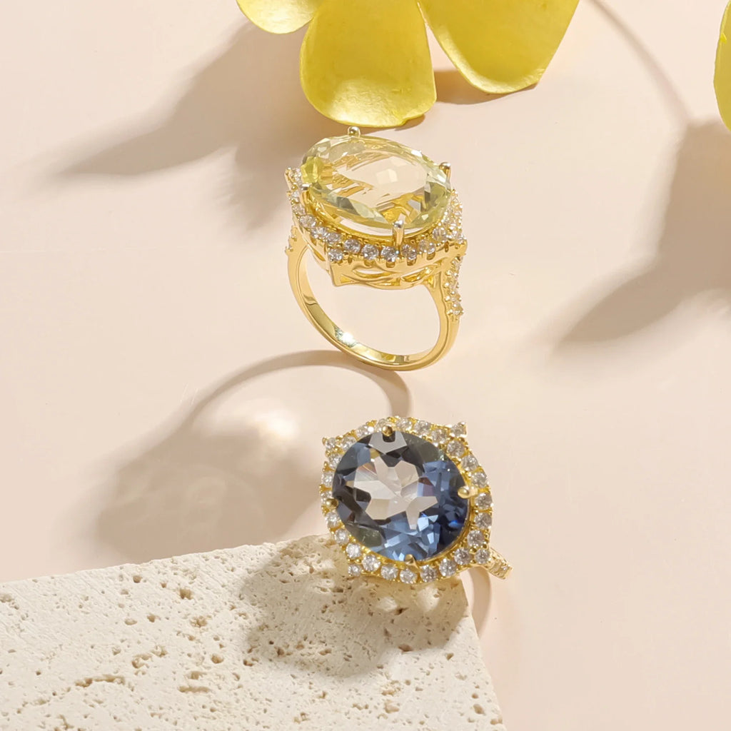 Mystic-Quarz-Ring Verlobungsring mit großem blauem Mystic-Quarz Verlobungsring einzigartiger Ring | Shop Nory
