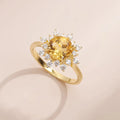 Goldener Citrinring mit großem gelbem Citrin und CZ Citrin Cocktailring Verlobungsring Cluster-Ring | Shop Nory