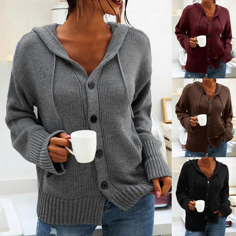 Strickjacke mit Kapuze und Kordelzug