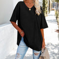 Einfarbiges Neues Damen-T-Shirt Aus Baumwolle mit V-Ausschnitt