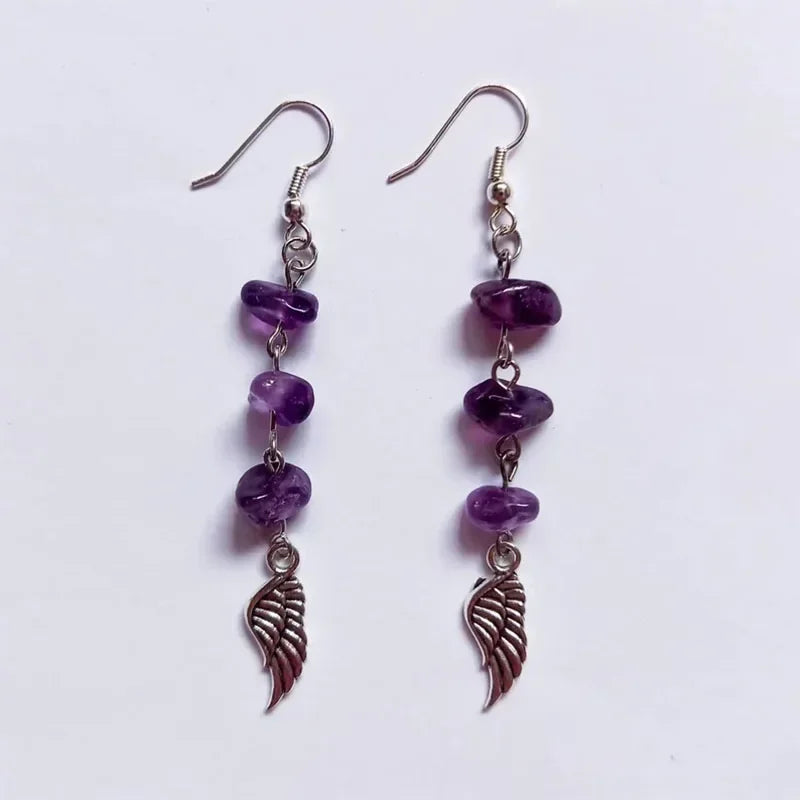 Silber Amethyst Flügel Charm Ohrringe | Shop Nory