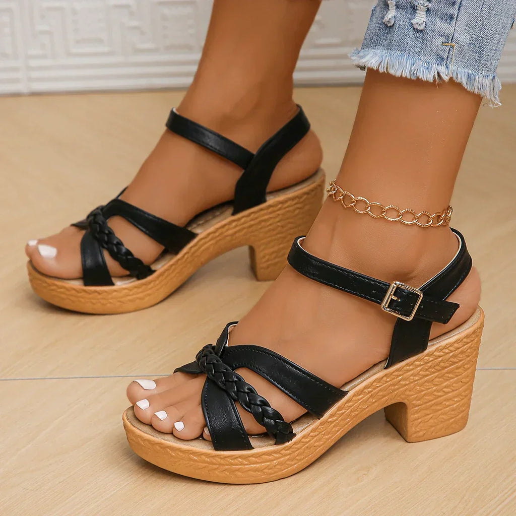 Plattform High-Heels-Sandalen mit Knöchelriemen