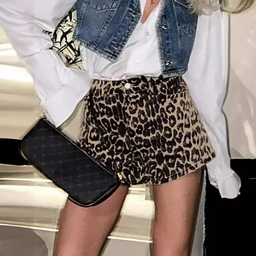 Denim Leopard Shorts