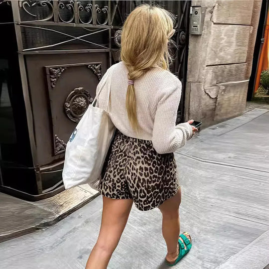 Denim Leopard Shorts