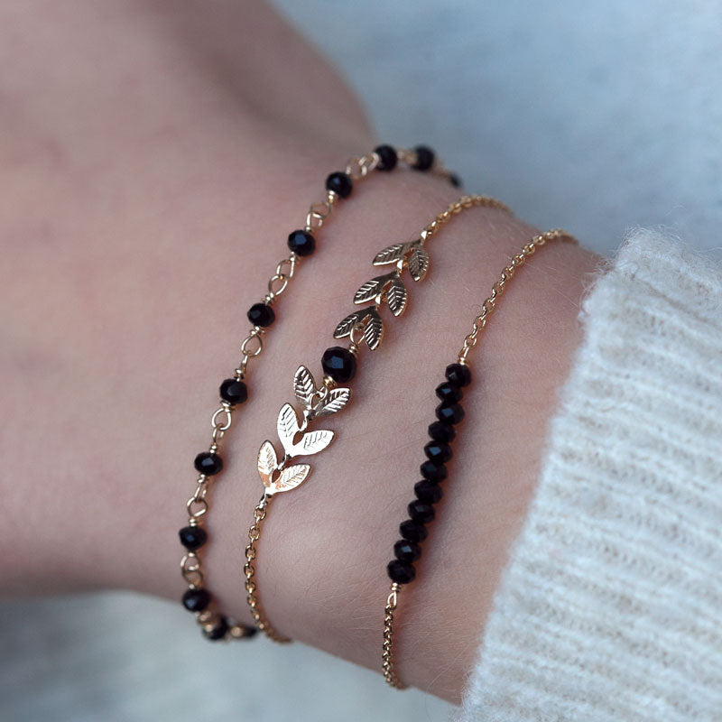 Armband mit Blättern mit Perle - 16Karat vergoldet | Shop Nory
