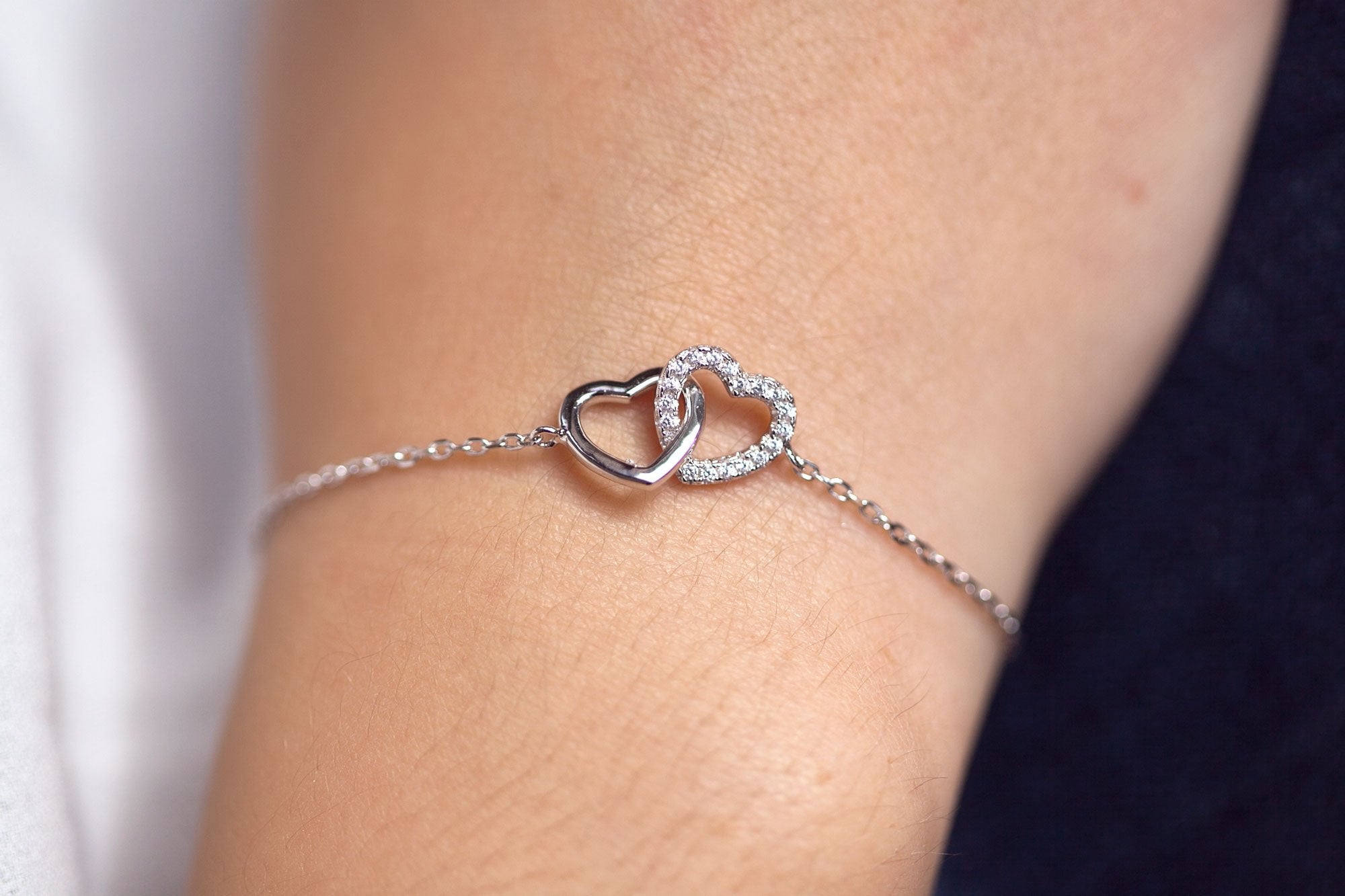 Armband zwei Herzen aus Silber mit Zirkonia | Shop Nory