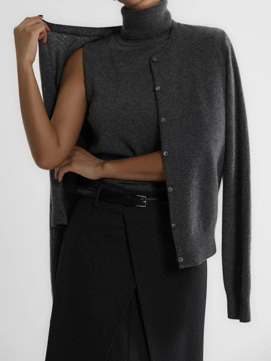 Damen Strick-Cardigan und Rollkragenpullover Set