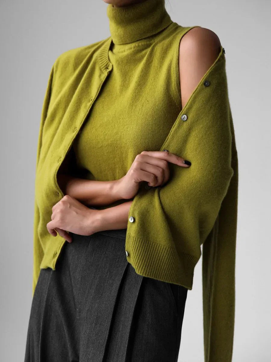 Damen Strick-Cardigan und Rollkragenpullover Set