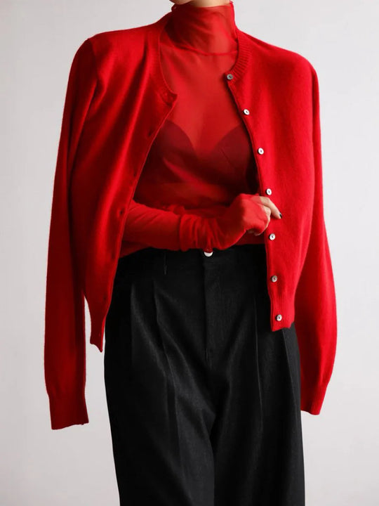 Damen Strick-Cardigan und Rollkragenpullover Set