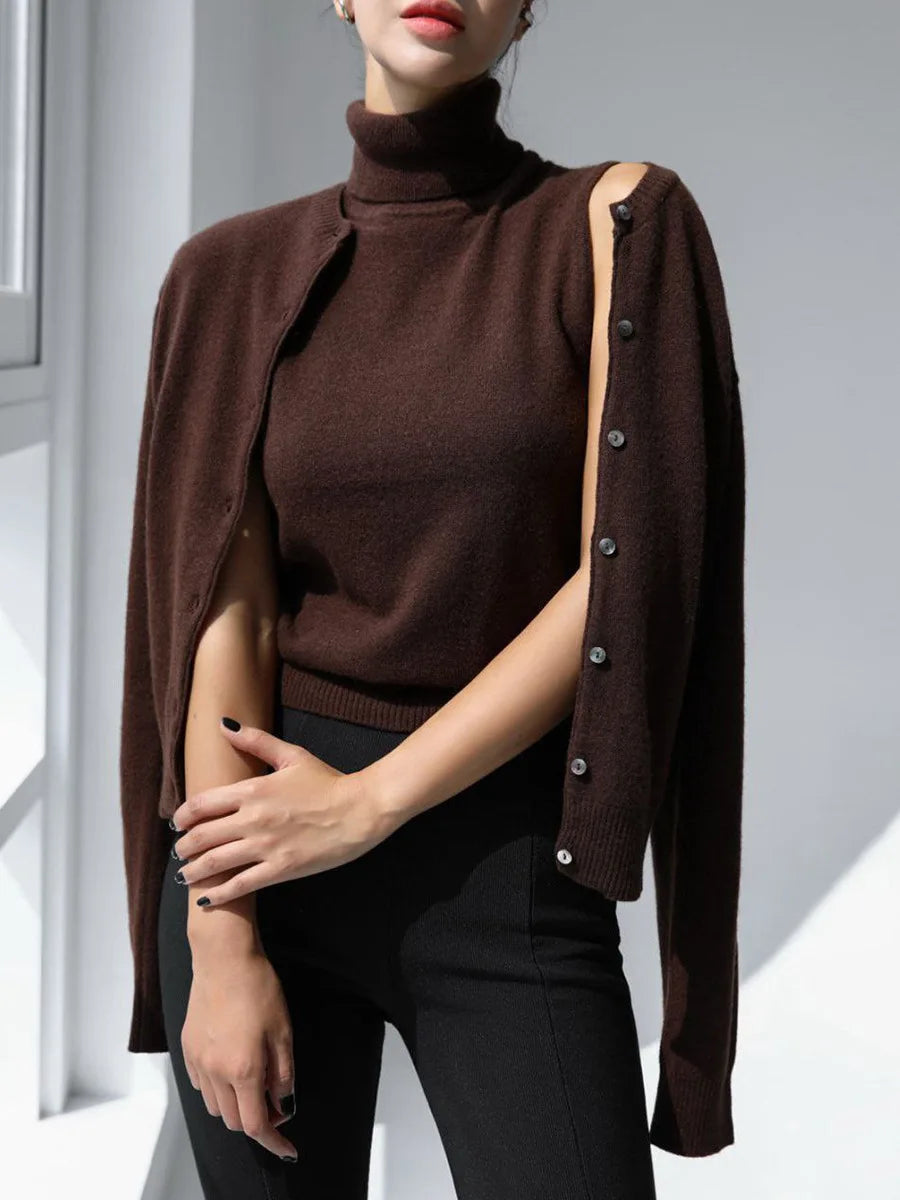 Damen Strick-Cardigan und Rollkragenpullover Set