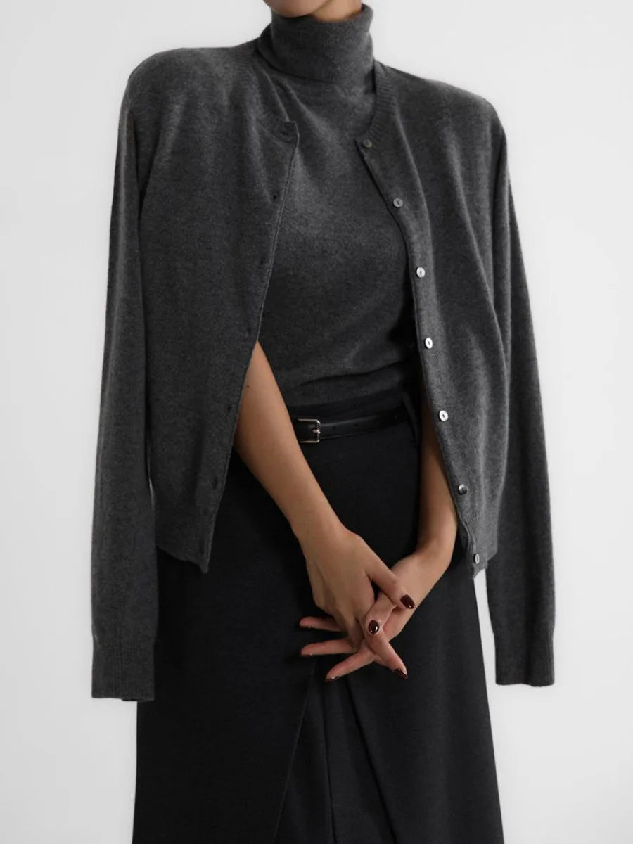 Damen Strick-Cardigan und Rollkragenpullover Set
