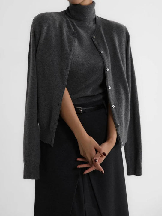 Damen Strick-Cardigan und Rollkragenpullover Set