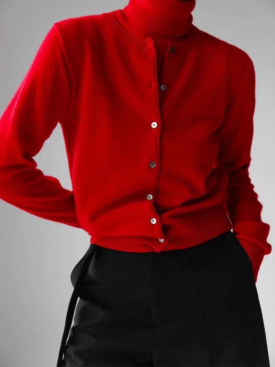 Damen Strick-Cardigan und Rollkragenpullover Set
